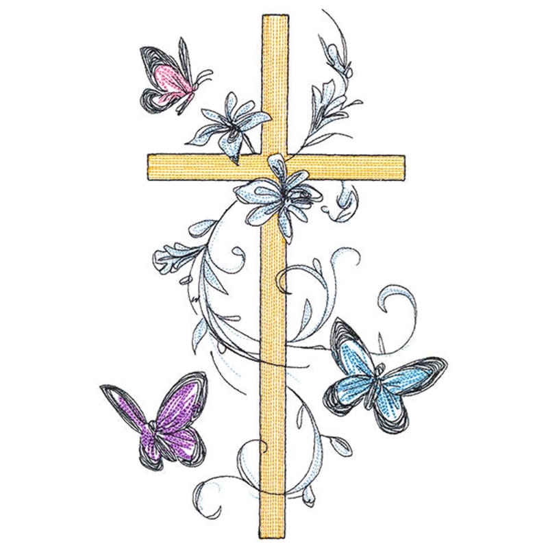 Cross with Butterfly Filigree|10.31″ x 6.85″ / 261.82mm x 173.93mm|8.8″ x 5.85″ / 223.57mm x 148.55mm|7.8″ x 5.19″ / 198.21mm x 131.71mm|6.85″ x 4.55″ / 174.03mm x 115.67mm|All Sizes
