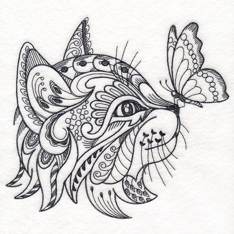 Doodle Treasure – Kitten and Butterfly (Blackwork)