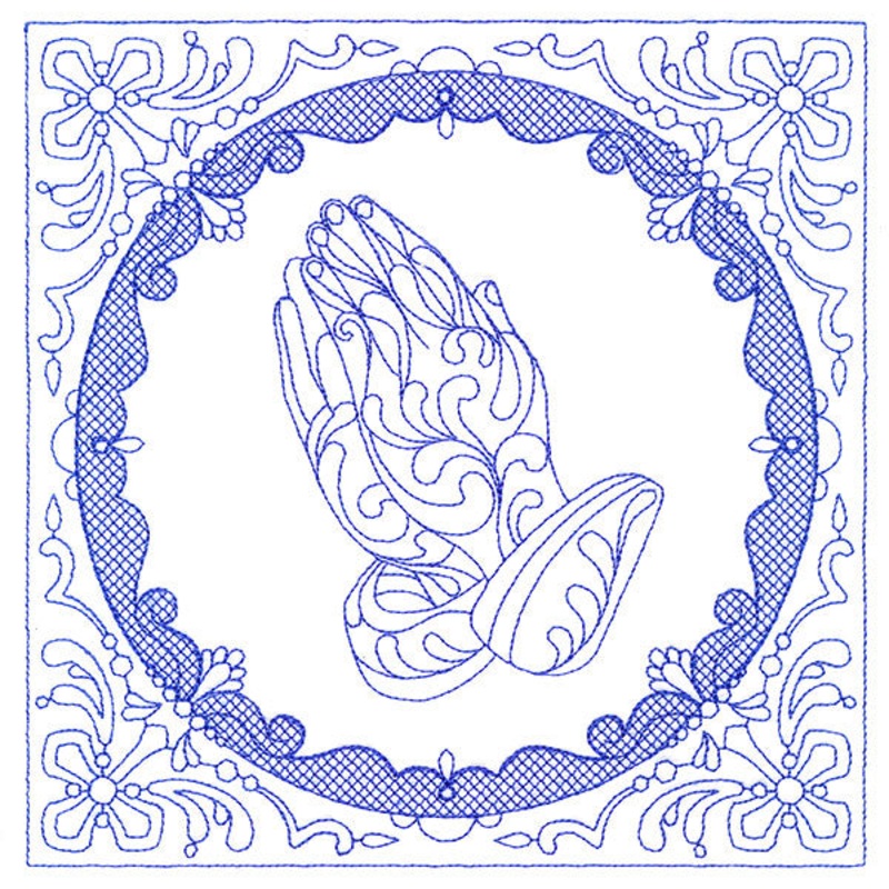 Faithful Stitches – Praying Hands (Trapunto)