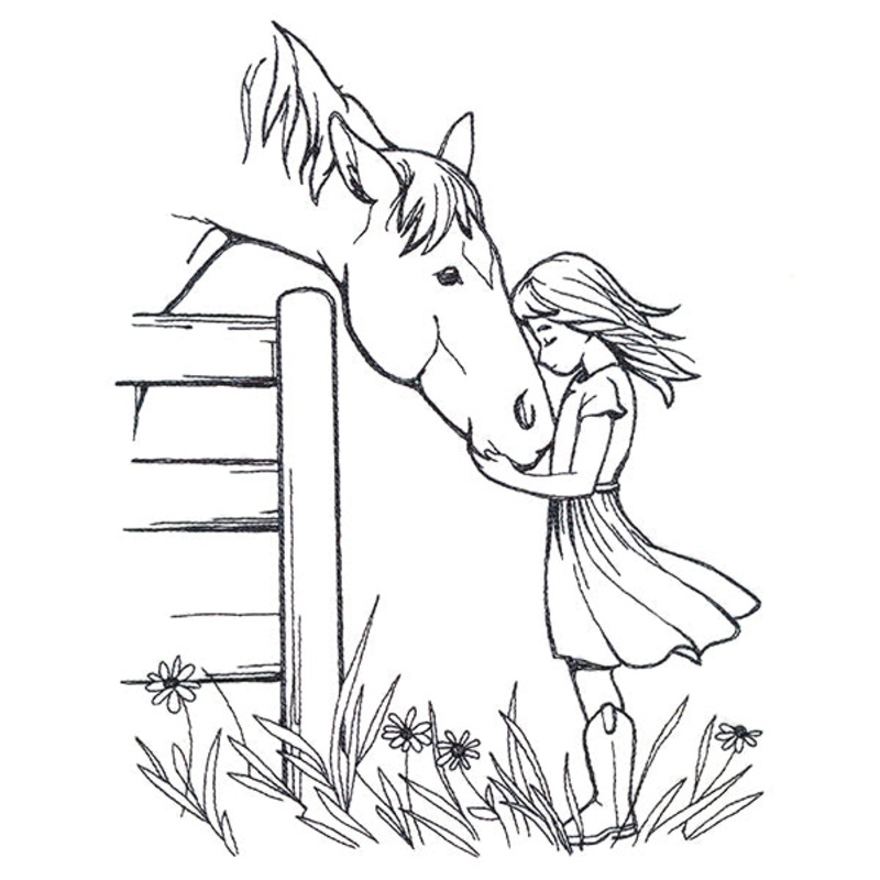 Farm Horse and Girl Friendship Scene