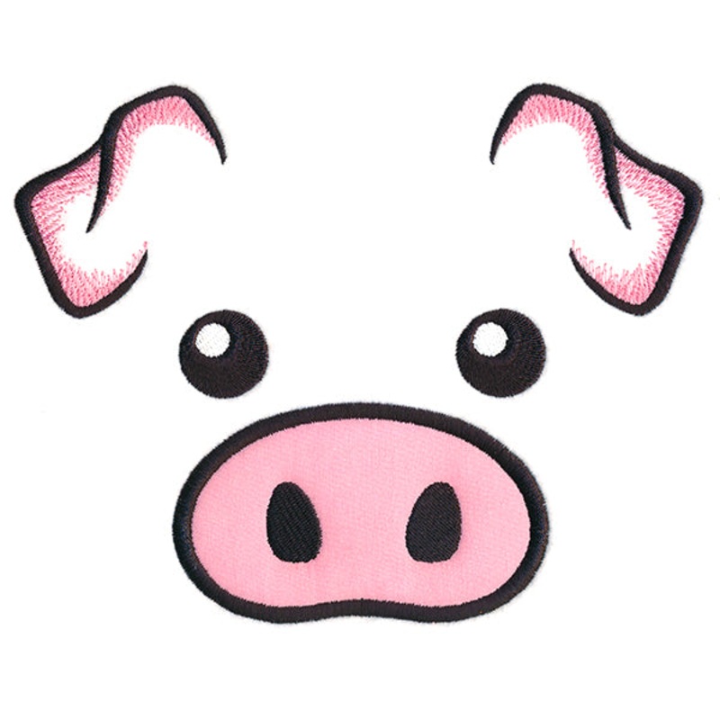 Friendly Pig Face (Applique)|5.87″ x 7.41″ / 149.05mm x 188.17mm|4.87″ x 6.15″ / 123.65mm x 156.12mm|3.11″ x 3.9″ / 79.11mm x 99.12mm|All Sizes