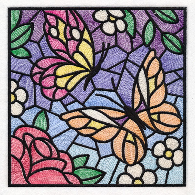 Stained Glass Butterfly Garden Square 1