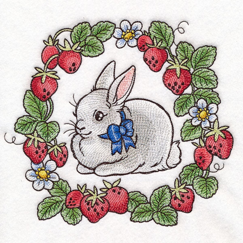Strawberry Bunny Wreath|6.85″ x 7.59″ / 173.95mm x 192.75mm|5.85″ x 6.48″ / 148.68mm x 164.68mm|4.85″ x 5.37″ / 123.24mm x 136.48mm|All Sizes