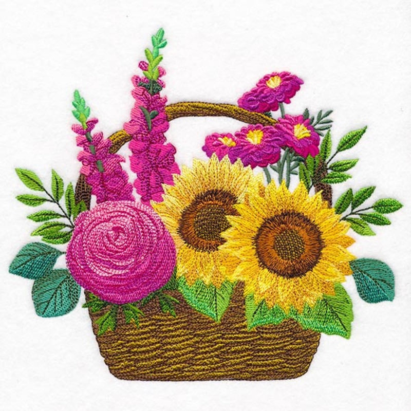 Sunflower Basket Bouquet|6.86″ x 7.7″ / 174.31mm x 195.52mm|5.86″ x 6.57″ / 148.92mm x 166.99mm|4.86″ x 5.45″ / 123.52mm x 138.47mm|All Sizes
