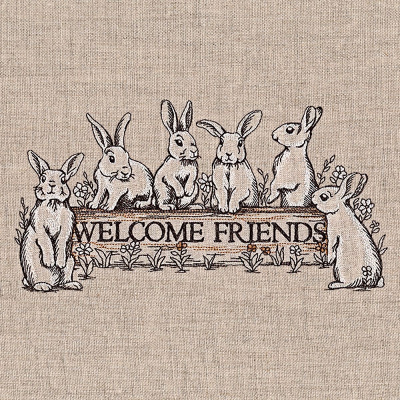 Welcome Friends Bunny Sign|6.1″ x 11.75″ / 154.9mm x 298.45mm|4.88″ x 9.4″ / 123.92mm x 238.76mm|4.05″ x 7.8″ / 102.83mm x 198.12mm|3.56″ x 6.85″ / 90.3mm x 173.99mm|All Sizes