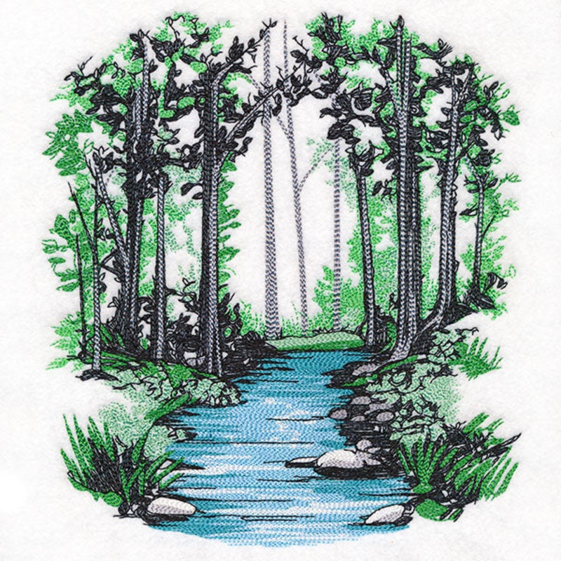 Through the Woods Creek Scene|7.53″ x 6.84″ / 191.38mm x 173.85mm|6.44″ x 5.85″ / 163.57mm x 148.59mm|5.28″ x 4.8″ / 134.22mm x 121.92mm|All Sizes