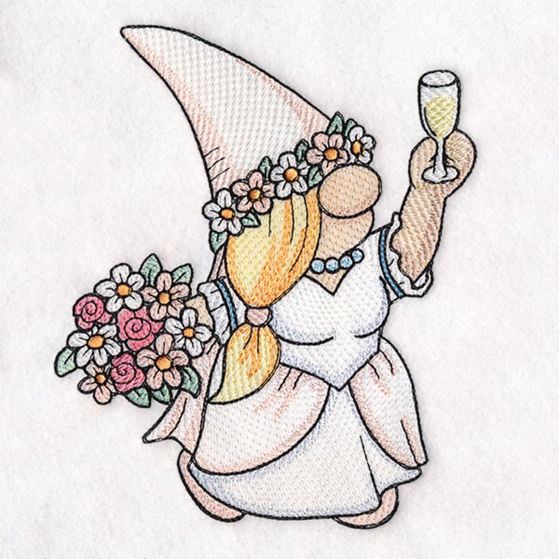 Toasting Bride Gnome|6.23″ x 5.17″ / 158.16mm x 131.27mm|5.01″ x 4.16″ / 127.35mm x 105.73mm|4.4″ x 3.65″ / 111.86mm x 92.81mm|3.52″ x 2.92″ / 89.52mm x 74.23mm|All Sizes