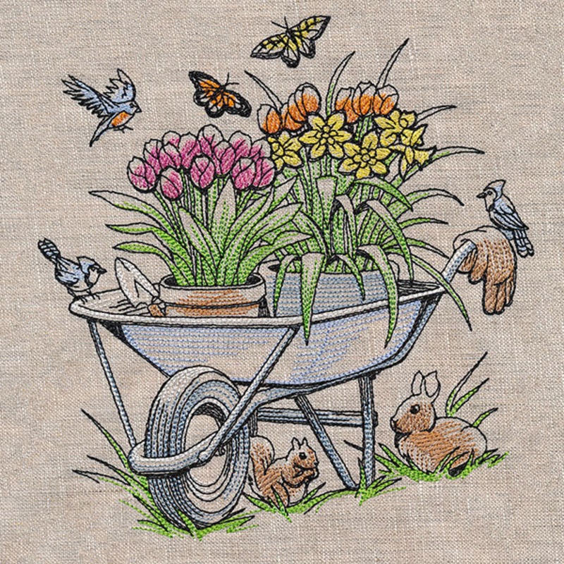 Wheelbarrow Blooms|7.21″ x 6.85″ / 183.15mm x 173.99mm|6.16″ x 5.85″ / 156.41mm x 148.59mm|5.11″ x 4.85″ / 129.69mm x 123.19mm|All Sizes