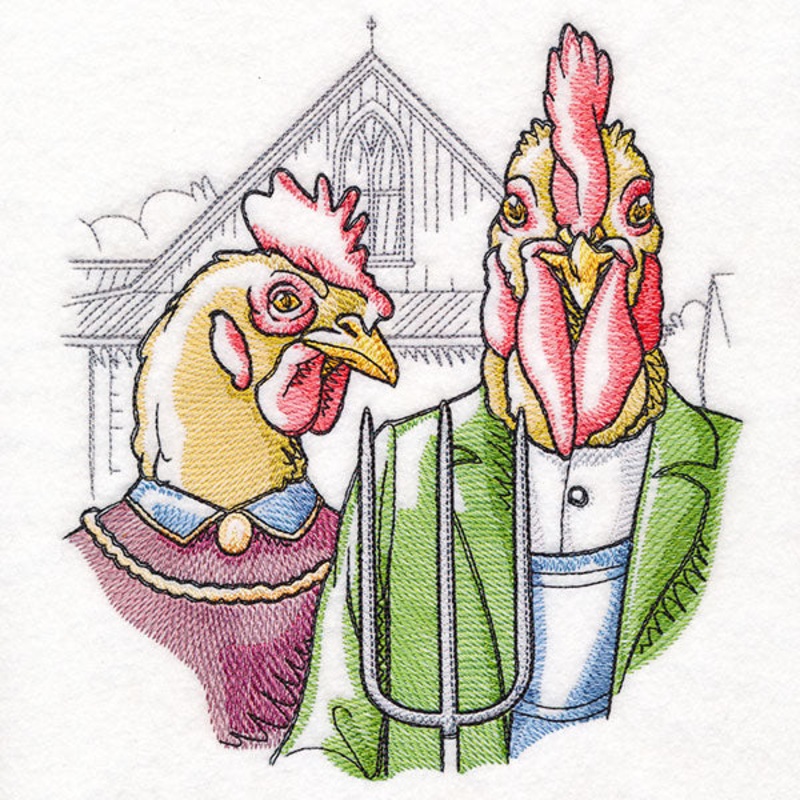 American Gothic Chickens|7.59″ x 6.86″ / 192.81mm x 174.15mm|6.5″ x 5.87″ / 165.02mm x 149.07mm|5.37″ x 4.84″ / 136.38mm x 123mm|All Sizes
