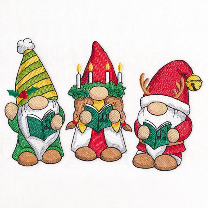 Christmas Carols Gnome Trio|6.85″ x 10.48″ / 173.94mm x 266.28mm|5.85″ x 8.95″ / 148.55mm x 227.45mm|5.1″ x 7.81″ / 129.44mm x 198.33mm|4.47″ x 6.86″ / 113.65mm x 174.12mm|All Sizes