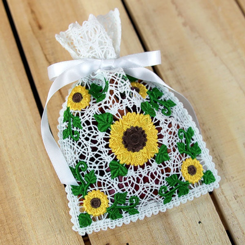 Fancy Fall Sunflower Drawstring Bag (Battenburg Lace)