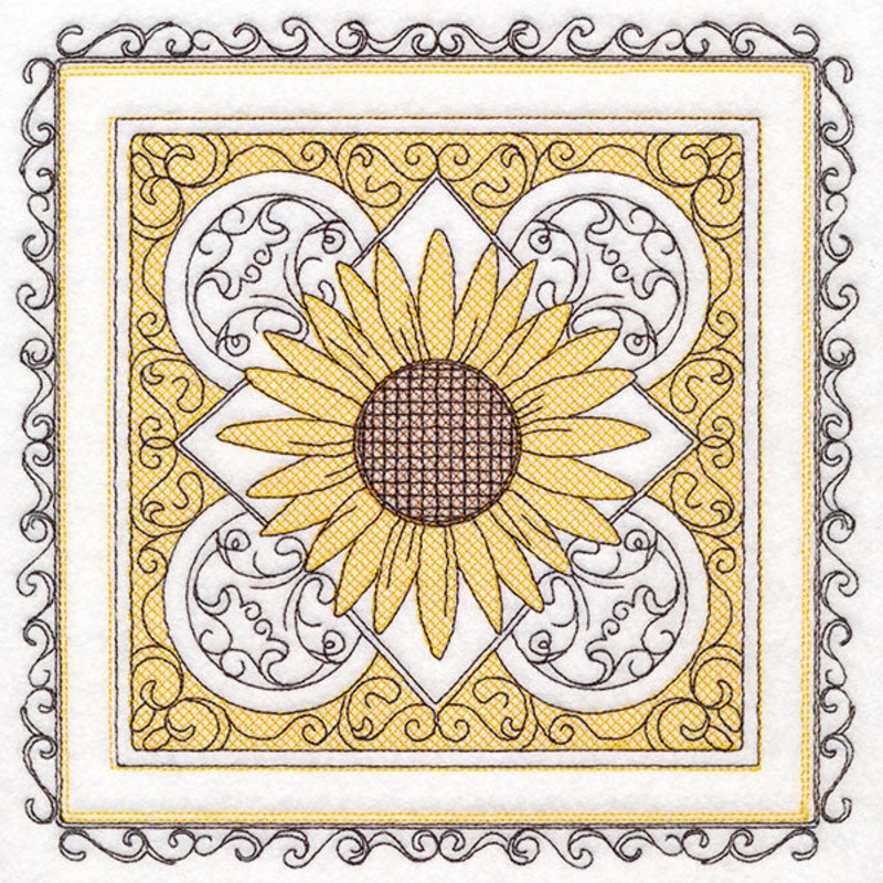 Festive Fall Sunflowers Kaleidoscope (Trapunto)