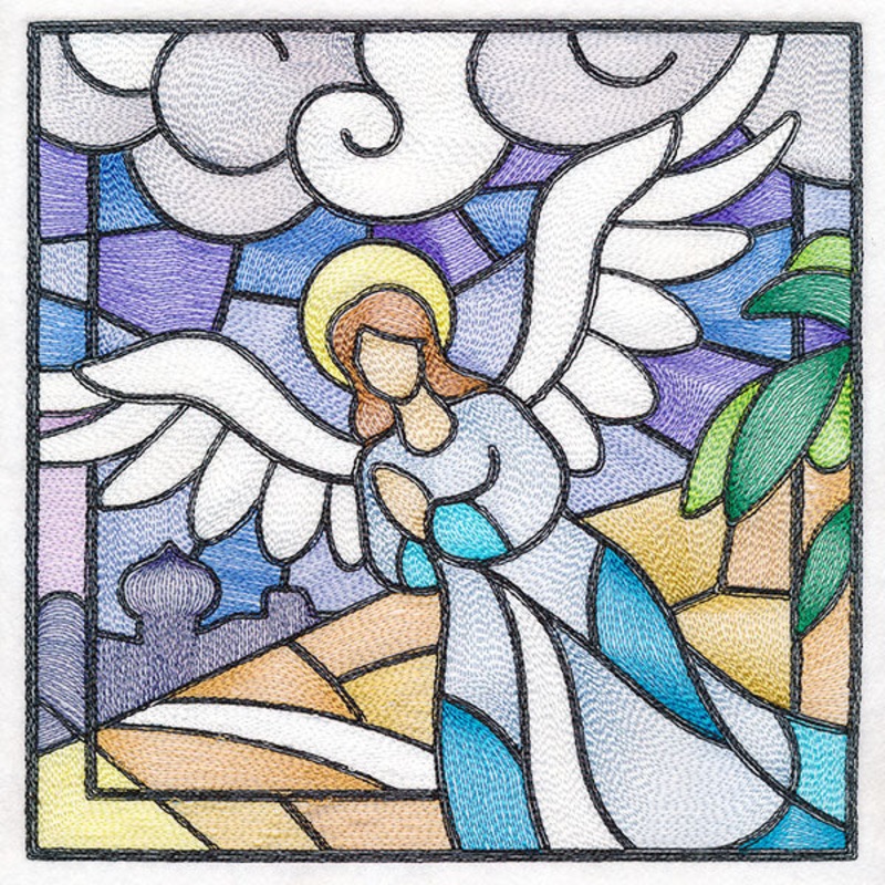 Classic Stained Glass Nativity Scene – Heavenly Angel 2
