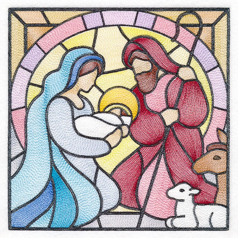 Classic Stained Glass Nativity Scene – The Holy Family
