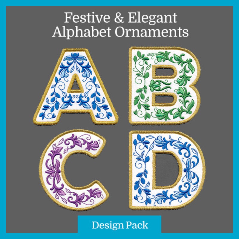 A Festive & Elegant Alphabet Ornaments (In-the-Hoop) Design Pack