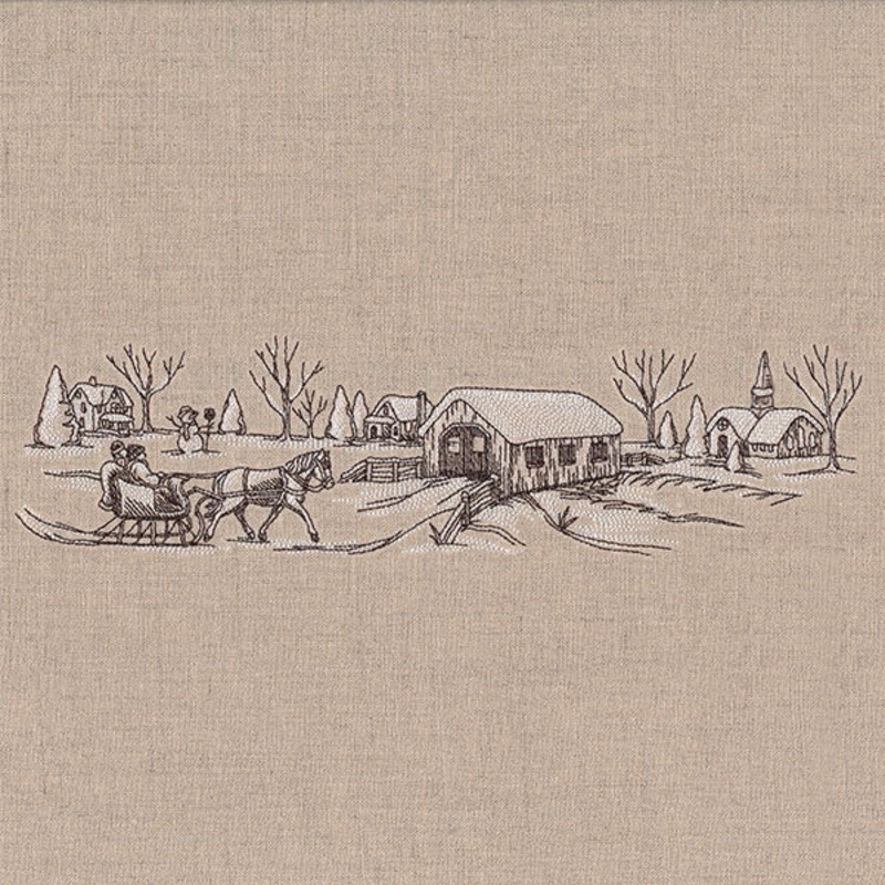 Wintertime Village Etching Border