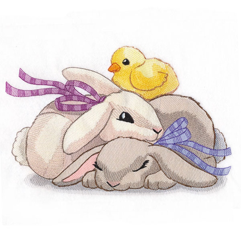 Cuddling Bunnies & Chick Easter Stack