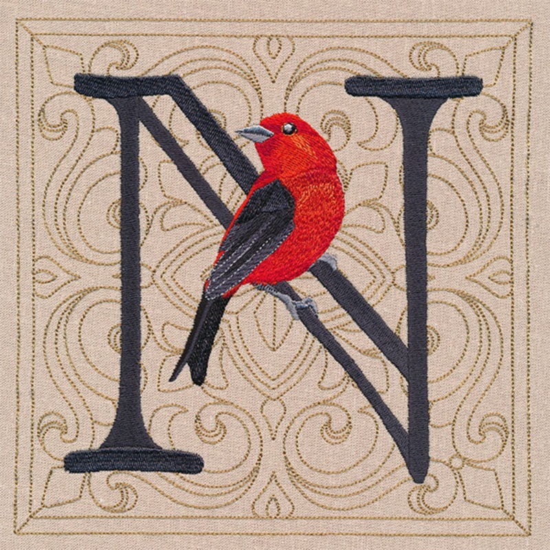For the Love of Spring Birds Square – Letter N and Scarlet Tanager