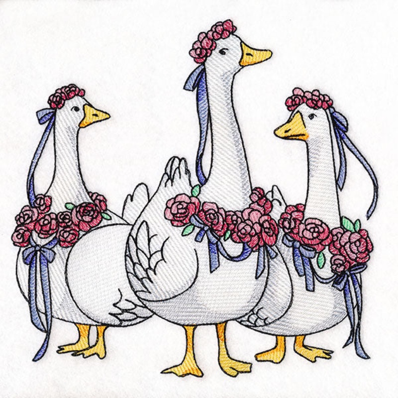 Spring Flowers Goose Trio|7.61″ x 7.8″ / 193.33mm x 198.06mm|6.85″ x 7.01″ / 173.94mm x 178.09mm|5.84″ x 5.98″ / 148.43mm x 151.96mm|4.85″ x 4.97″ / 123.15mm x 126.13mm|All Sizes