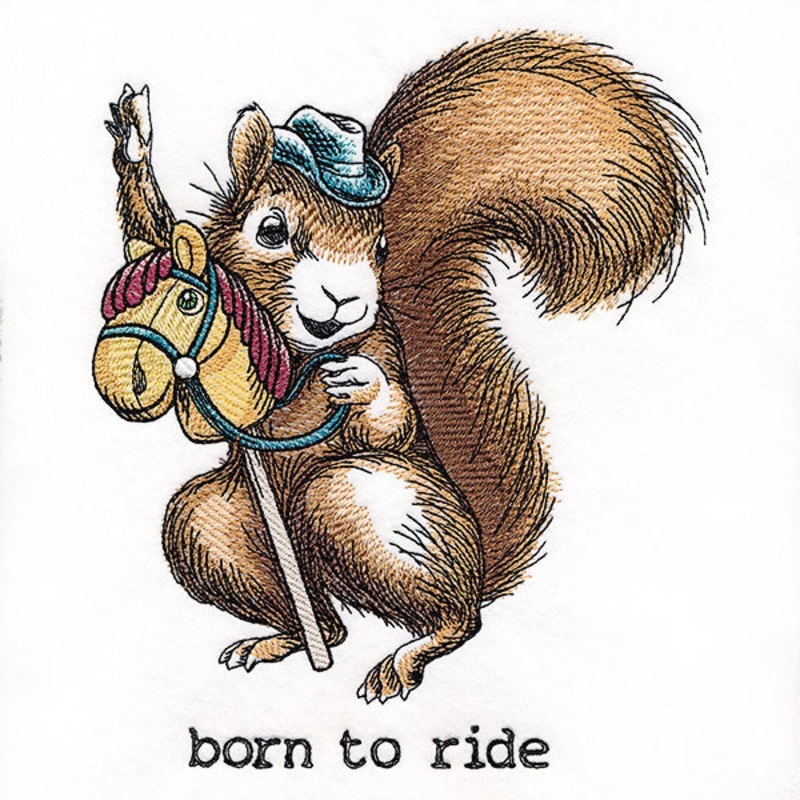 Born to Ride Cowboy Squirrel|7.83″ x 6.55″ / 198.86mm x 166.39mm|6.98″ x 5.85″ / 177.24mm x 148.55mm|5.79″ x 4.85″ / 147.01mm x 123.24mm|All Sizes
