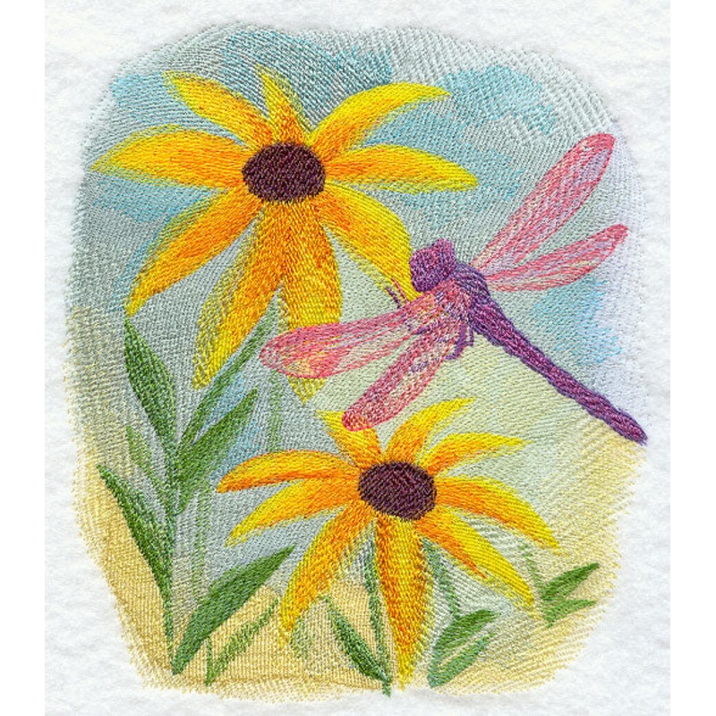 Dragonfly and Flowers in Watercolor
