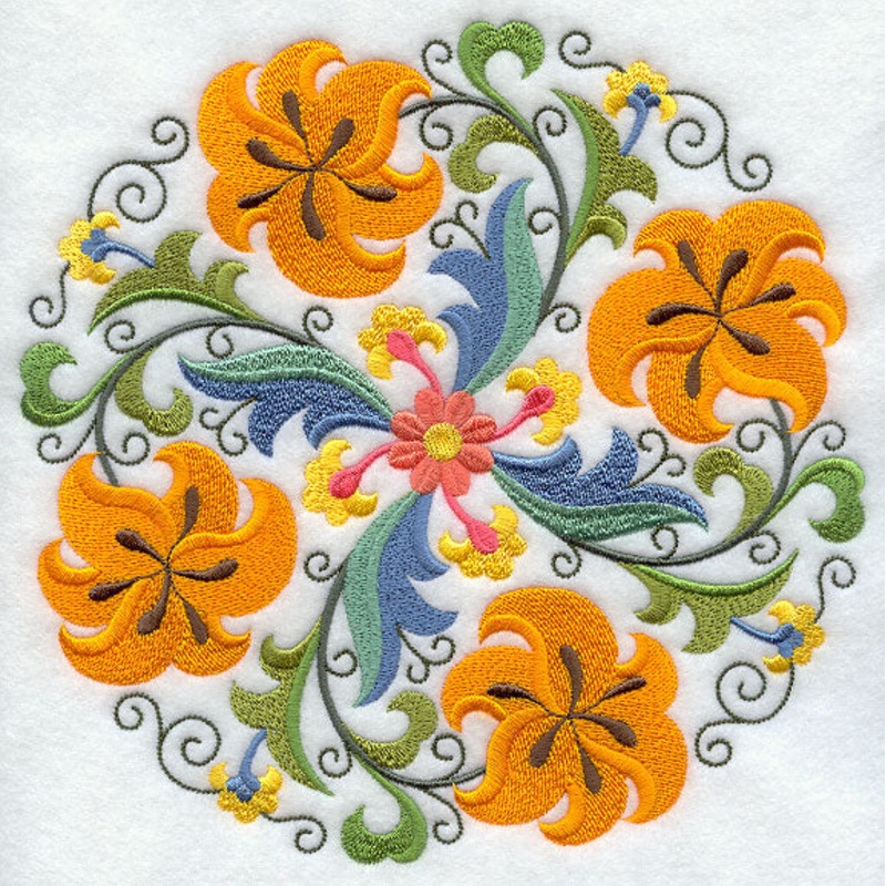 Suzani Lily Medallion|7.79″ x 7.8″ / 197.87mm x 198.12mm|6.9″ x 6.9″ / 175.26mm x 175.26mm|5.8″ x 5.8″ / 147.32mm x 147.32mm|4.81″ x 4.82″ / 122.17mm x 122.43mm|3.88″ x 3.88″ / 98.55mm x 98.55mm|All Sizes