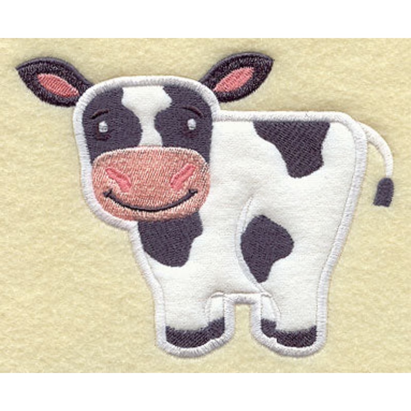 Playful Cow (Applique)|4″ x 4.86″ / 101.6mm x 123.46mm|3.18″ x 3.87″ / 80.81mm x 98.21mm|All Sizes