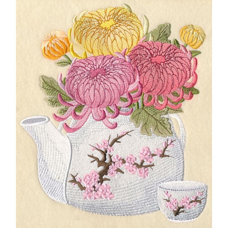 Chrysanthemums in Japanese Teapot