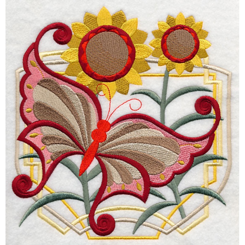 Art Deco Butterfly and Sunflowers