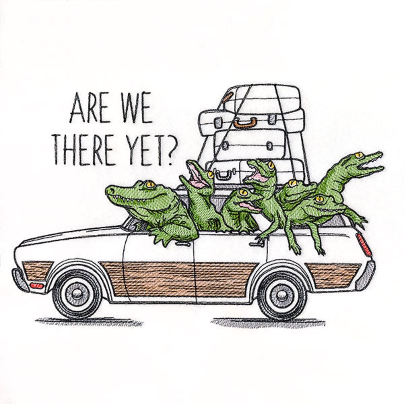 Are We There Yet Alligators|6.85″ x 10.3″ / 174.07mm x 261.52mm|5.85″ x 8.79″ / 148.68mm x 223.35mm|5.19″ x 7.8″ / 131.9mm x 198.08mm|4.56″ x 6.85″ / 115.85mm x 173.94mm|All Sizes