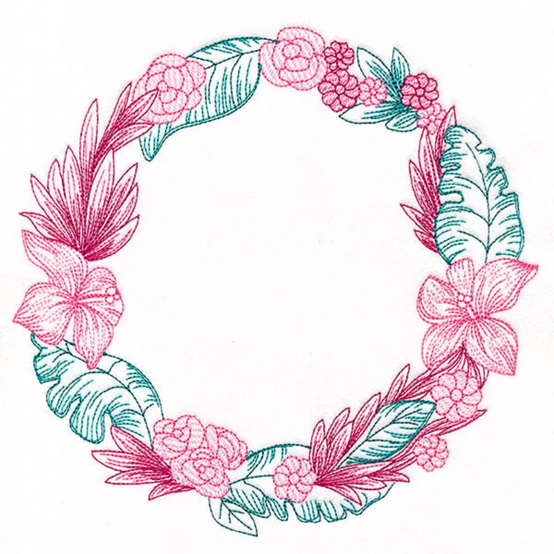 Tropical Hibiscus Wreath|7.54″ x 7.8″ / 191.52mm x 198.12mm|6.85″ x 7.09″ / 174.06mm x 180.05mm|5.85″ x 6.05″ / 148.56mm x 153.63mm|4.85″ x 5.02″ / 123.26mm x 127.48mm|All Sizes