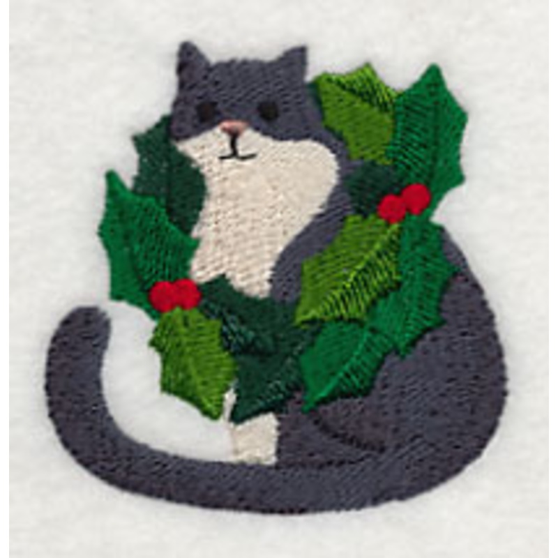 Christmas Cat with Wreath|2.5″ x 2.51″ / 63.41mm x 63.76mm