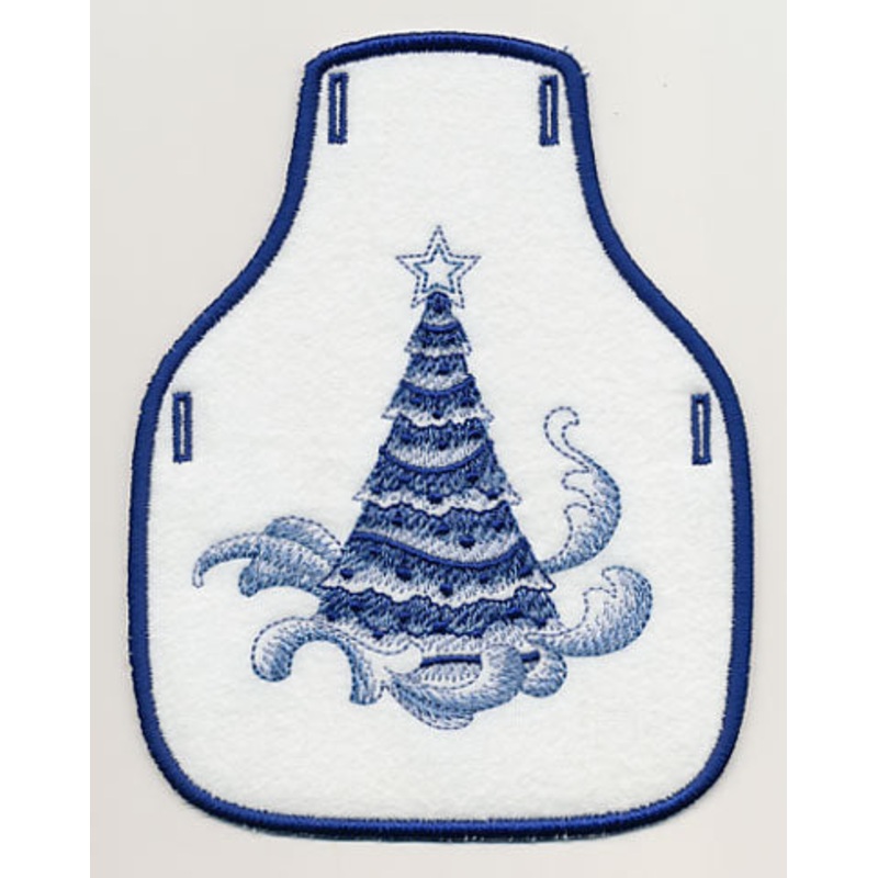 Delft Blue Christmas Tree Bottle Apron (In-the-Hoop)
