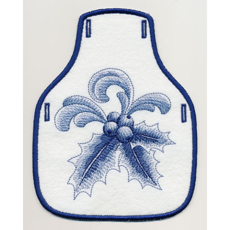 Delft Blue Holly Bottle Apron (In-the-Hoop)
