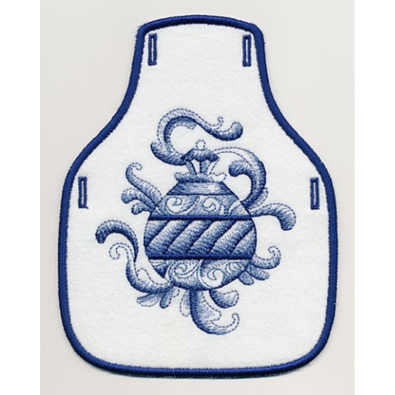 Delft Blue Ornament Bottle Apron (In-the-Hoop)