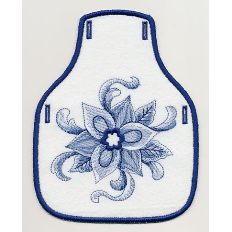 Delft Blue Poinsettia Bottle Apron (In-the-Hoop)