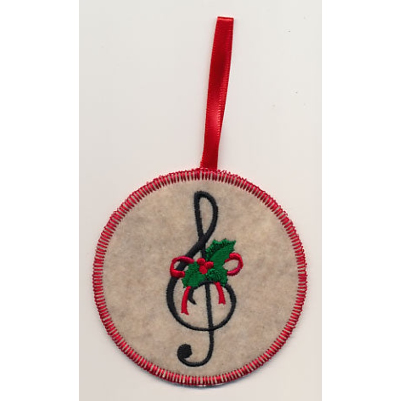 Treble Clef with Holly Ornament (In-the-Hoop)