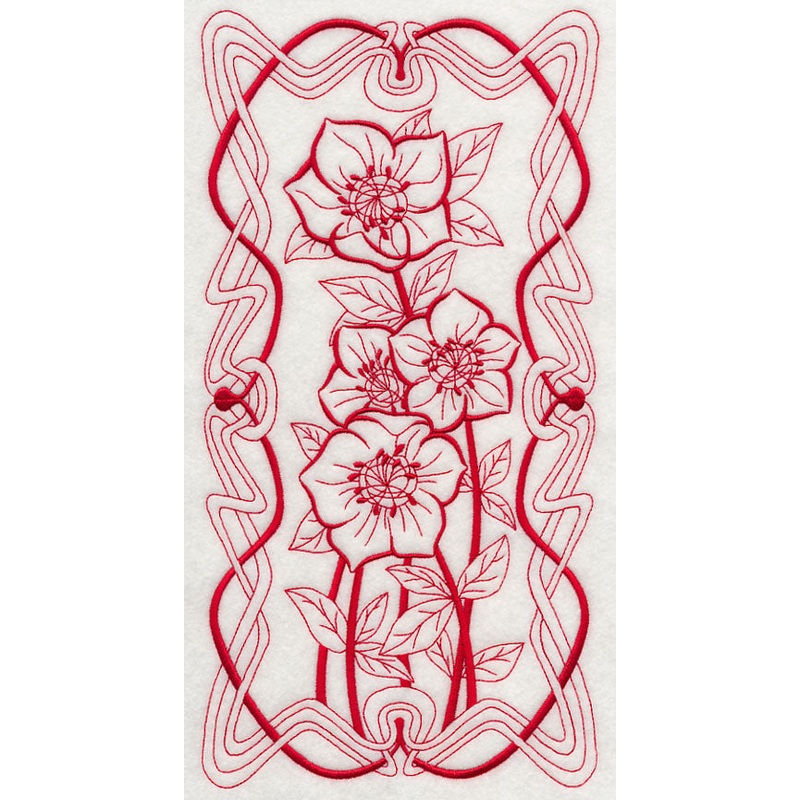 Art Nouveau Lenten Rose (Redwork)
