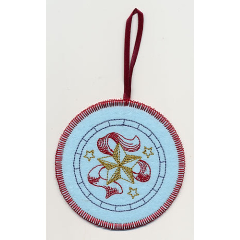 Country Christmas Star Circle Ornament (In-the-Hoop)