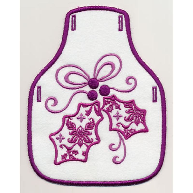 Damask Christmas Holly Bottle Apron (In-the-Hoop)