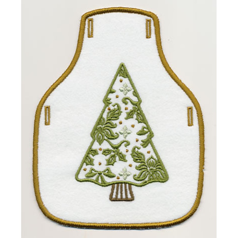 Damask Christmas Tree Bottle Apron (In-the-Hoop)