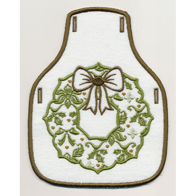 Damask Christmas Wreath Bottle Apron (In-the-Hoop)