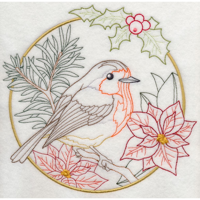 European Robin in Christmas Blooms (Vintage)