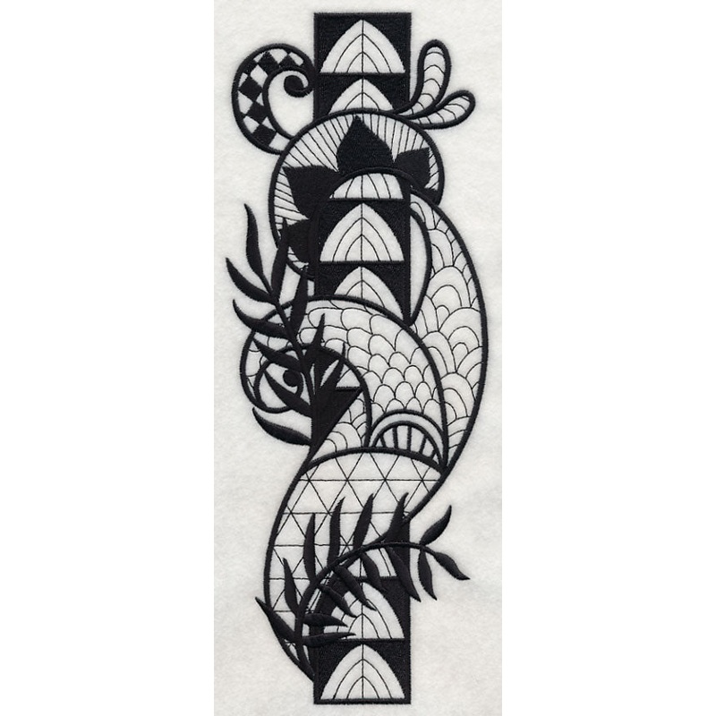 Flowers and Leaves Vertical Border (Blackwork)