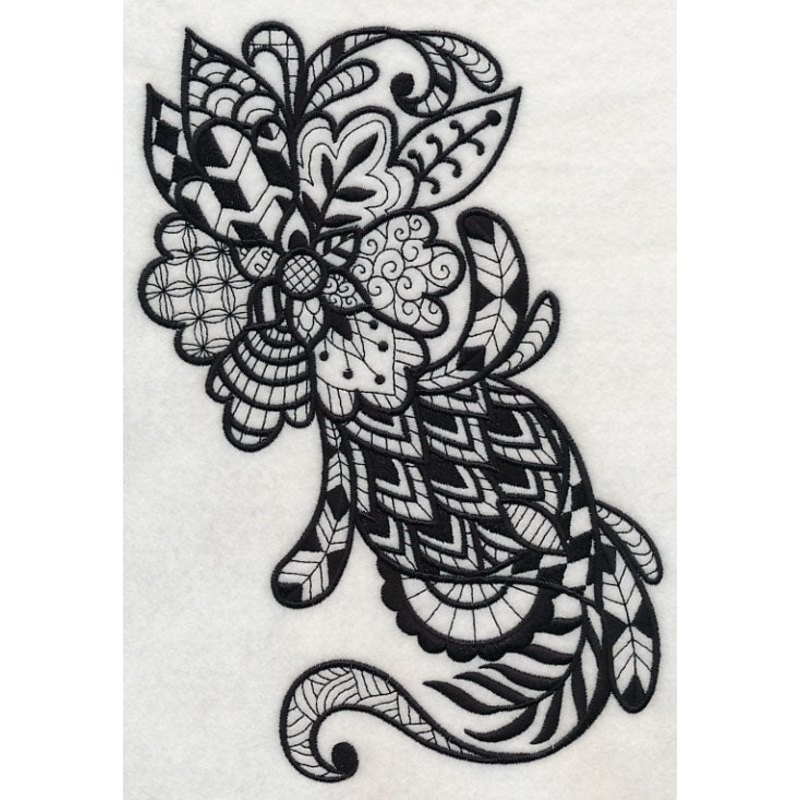 Flowers and Leaves Vertical Spray (Blackwork)