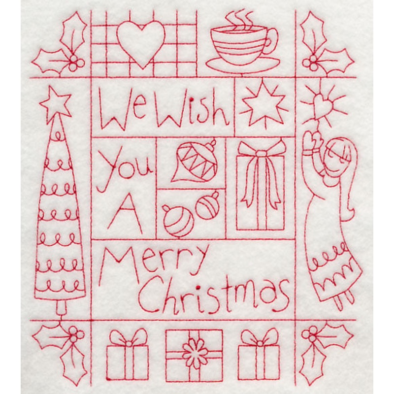 We Wish You a Merry Christmas Shadow Box (Redwork)
