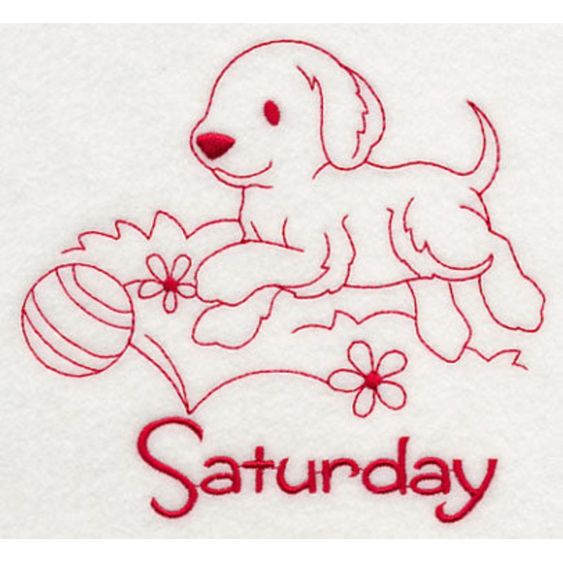 Busy Puppy on Saturday (Redwork)