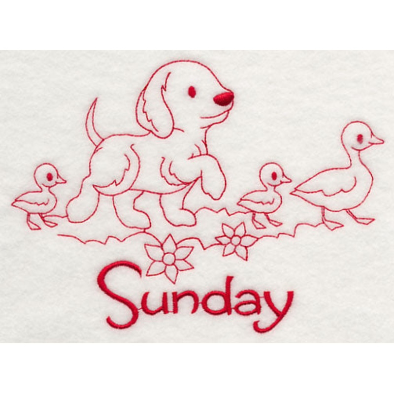 Busy Puppy on Sunday (Redwork)