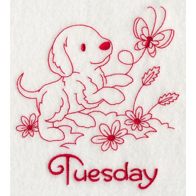 Busy Puppy on Tuesday (Redwork)