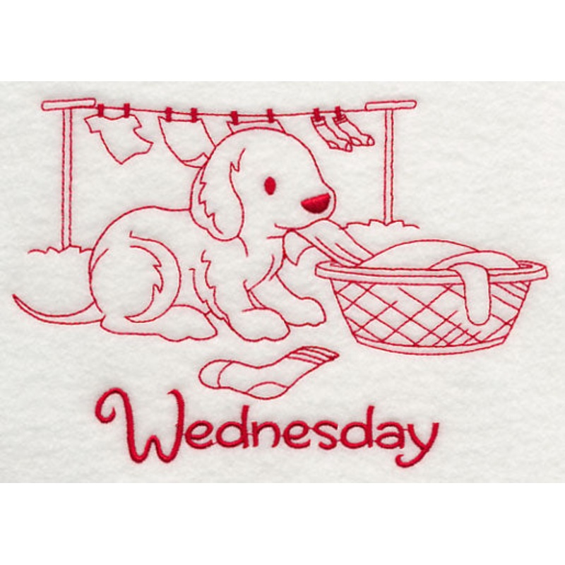 Busy Puppy on Wednesday (Redwork)